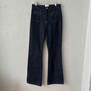 Reformation Mia High Rise Bootcut Jean 27 Dark Indigo Patch Pocket Stretch Denim